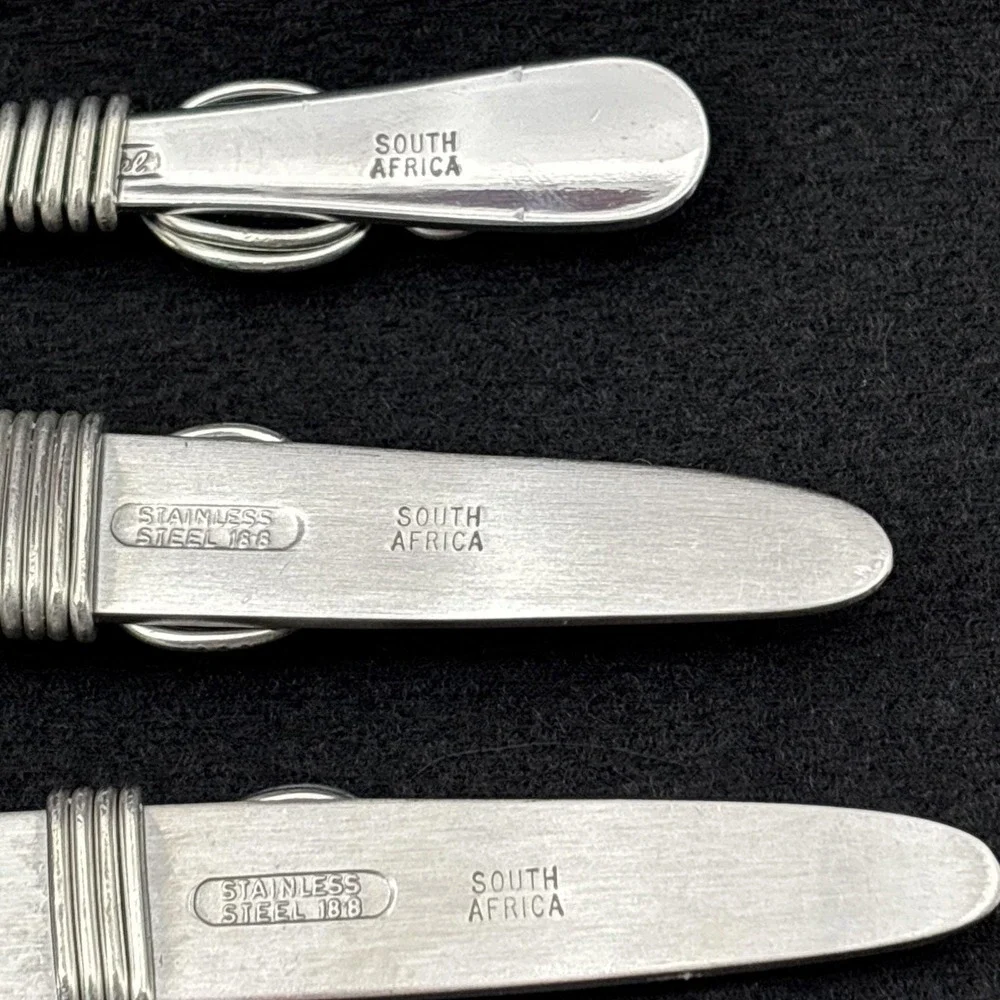 Handcrafted SS Salad Set And Butter Knife South Africa Purple Cabochon Stones